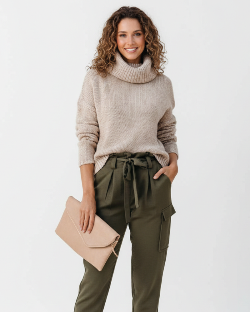 Celeste Knitted Sweater for Women – Folded Collar, Thick Knit & Elegant Loose Fit