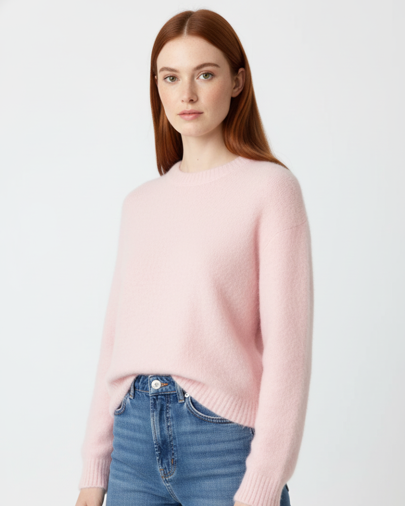 Riam Pull Oversize Damski – Miękki Dzianinowy z Bufiastymi Rękawami, Okrągłym Kołnierzem i Eleganckim Krojem