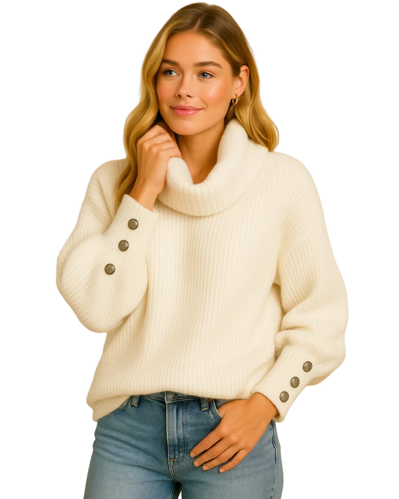 Eliana Turtleneck Sweater for Women – Elegant High Neck Sweater with Button Details and Timeless Fit