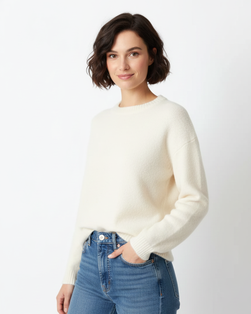 Riam Pull Oversize Damski – Miękki Dzianinowy z Bufiastymi Rękawami, Okrągłym Kołnierzem i Eleganckim Krojem
