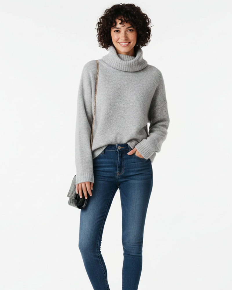 Celeste Knitted Sweater for Women – Folded Collar, Thick Knit & Elegant Loose Fit