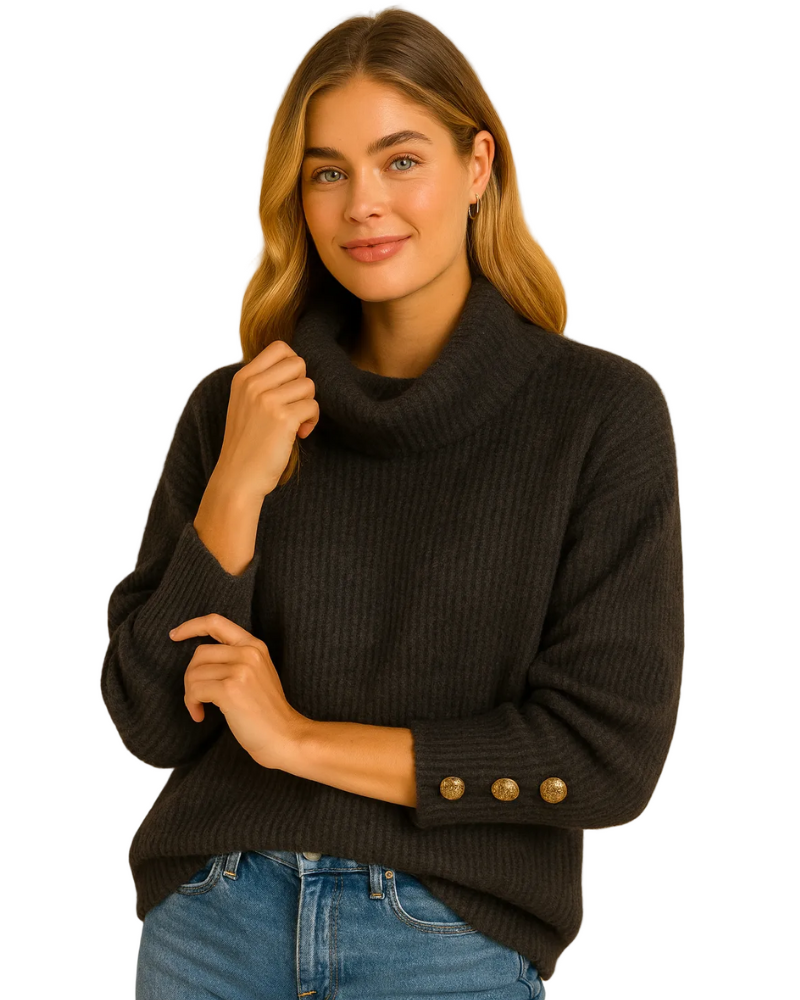 Eliana Turtleneck Sweater for Women – Elegant High Neck Sweater with Button Details and Timeless Fit
