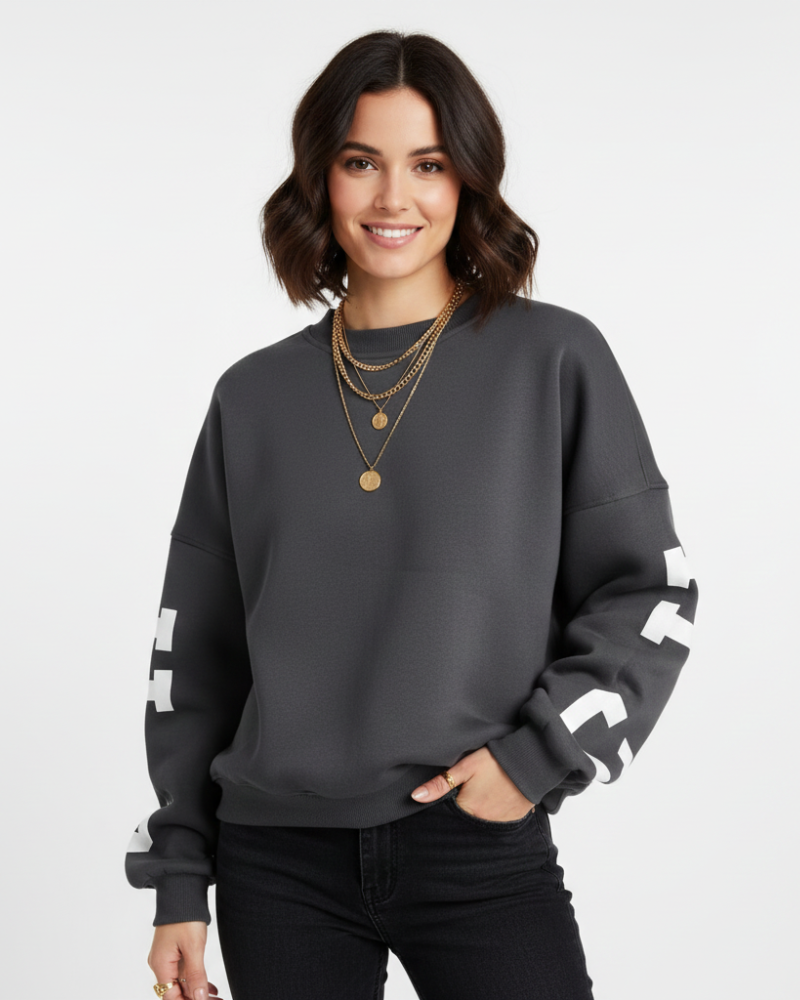 Arvery Sweatshirt Oversize Femme – Pull en Coton avec Manches Graphiques & Col Rond