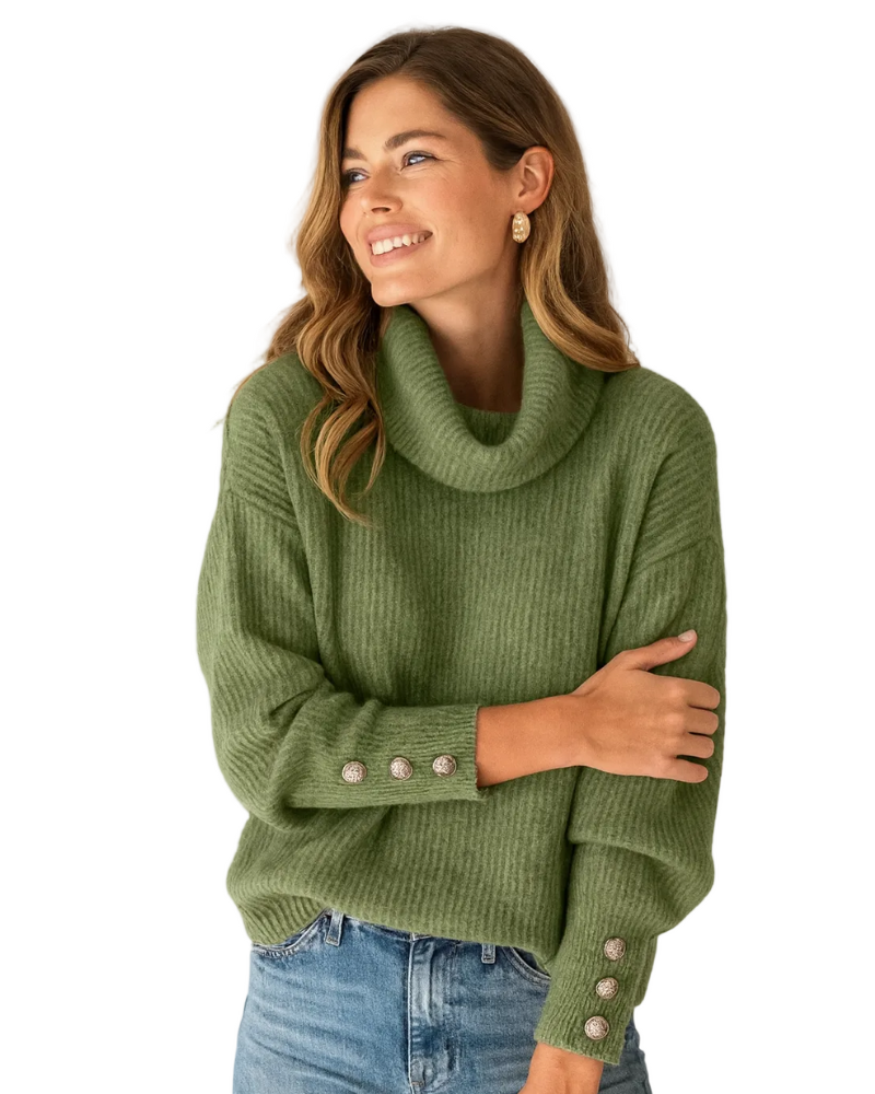 Eliana Turtleneck Sweater for Women – Elegant High Neck Sweater with Button Details and Timeless Fit