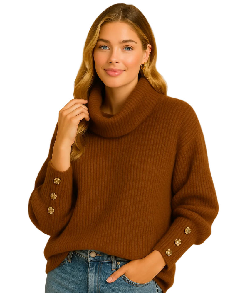 Eliana Turtleneck Sweater for Women – Elegant High Neck Sweater with Button Details and Timeless Fit