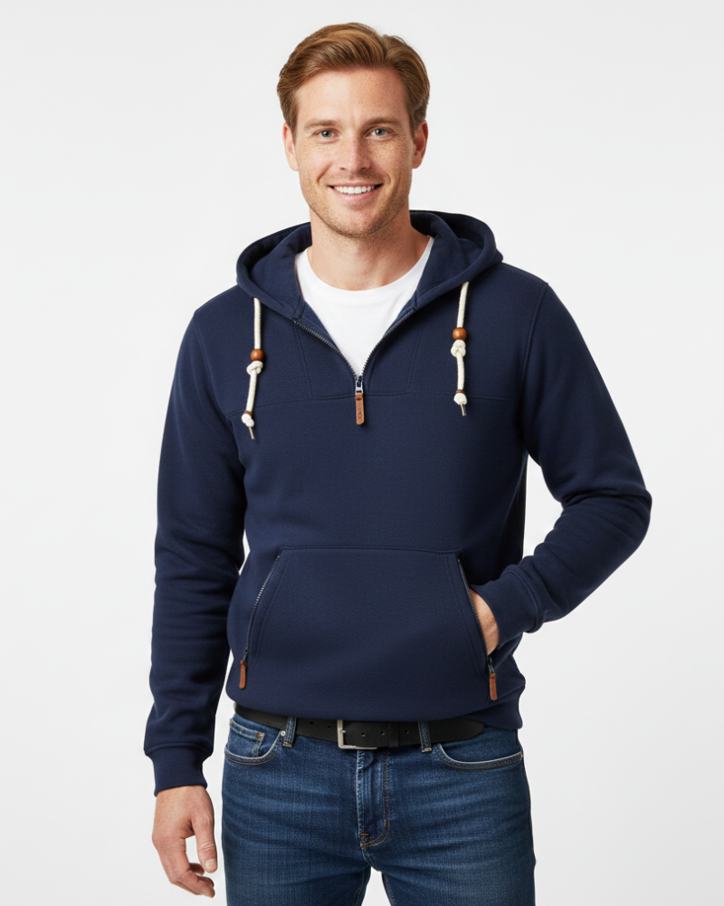 Jess férfi téli kapucnis pulóver – Meleg kapucnis pulóver cipzáras zsebekkel és sportos stílussal