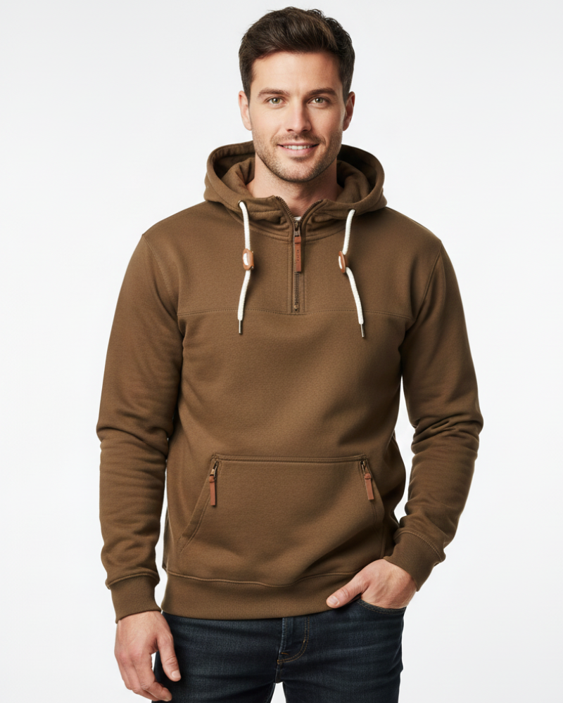 Jess férfi téli kapucnis pulóver – Meleg kapucnis pulóver cipzáras zsebekkel és sportos stílussal