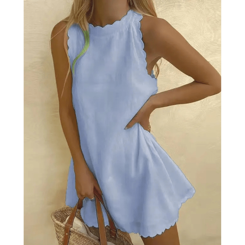 Tosca Midi-jurk voor Dames – Lichtzomerse Jurk met Elegante Geplooide Rand en Mouwloos Ontwerp