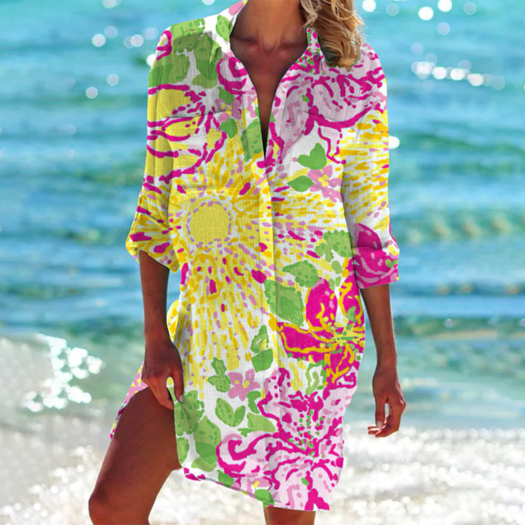 Valencia-Classique Robe Chemise Femme – Élégante Robe Trapèze aux Couleurs Estivales