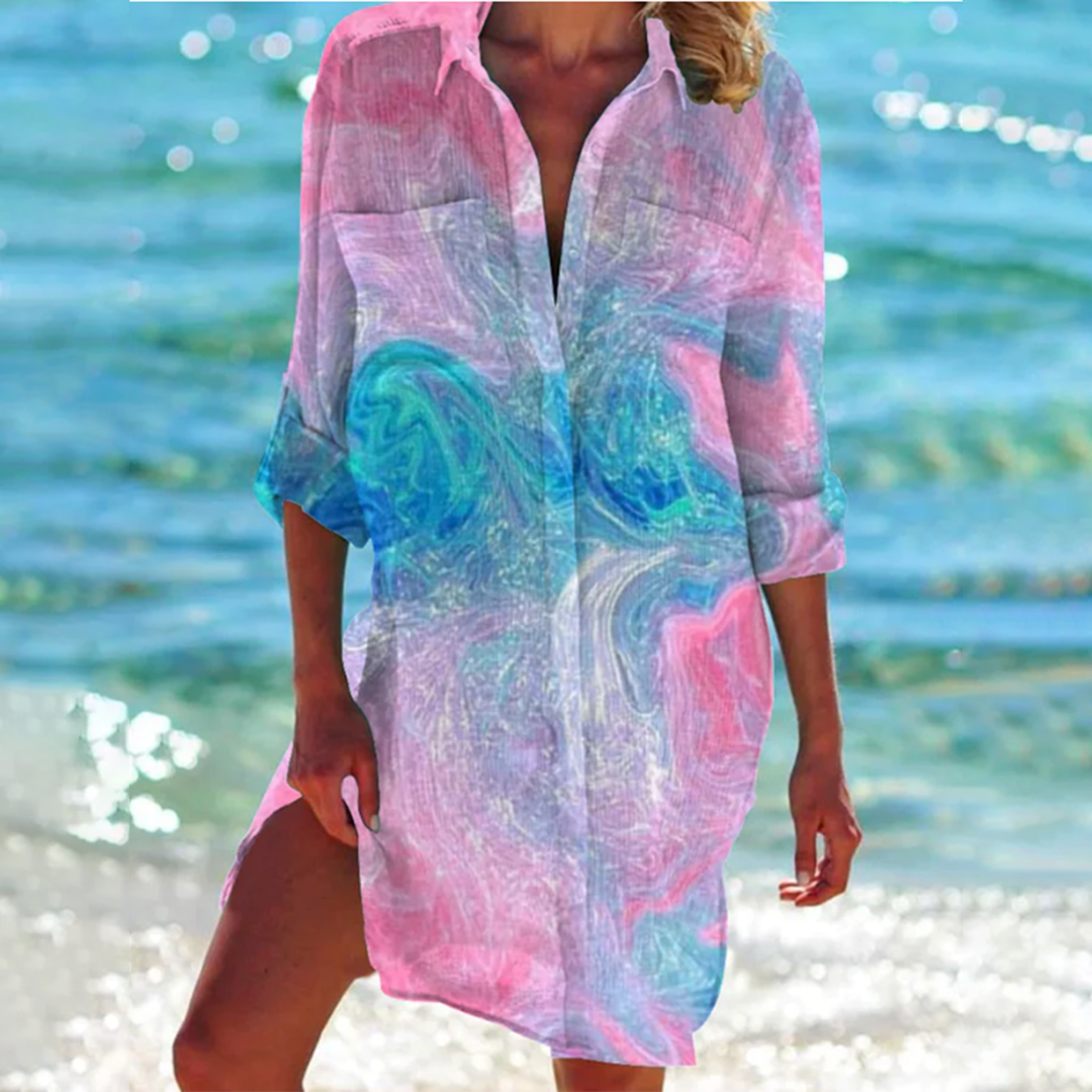 Valencia-Classique Robe Chemise Femme – Élégante Robe Trapèze aux Couleurs Estivales