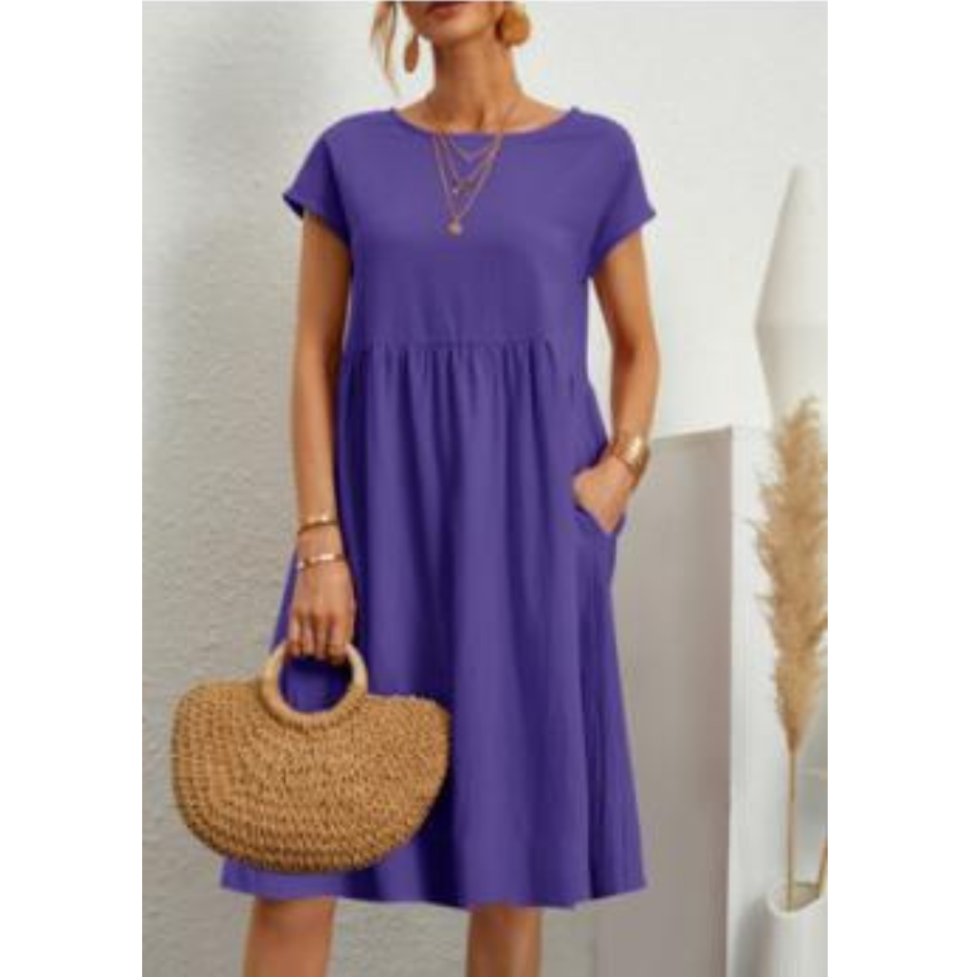Sommerkleid Damen Aria – Robe Empire Bequem mit Taschen & Leichten Kurzärmeln