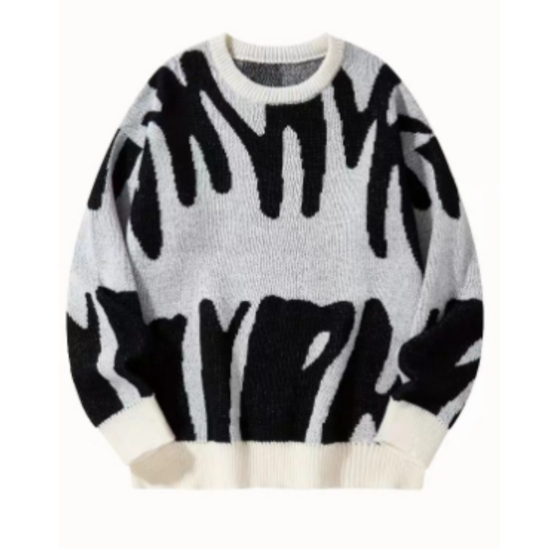 Monica Pull Femme – Grafický černobílý, abstraktní vzor v moderním stylu