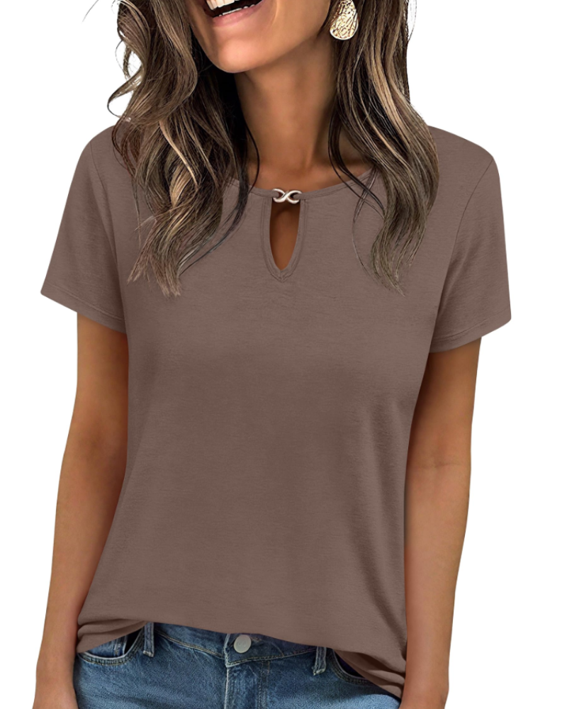 Veya Top Femme – T-shirt Elegante com Decote em Gota, Corte Ajustado Casual Chic Verão