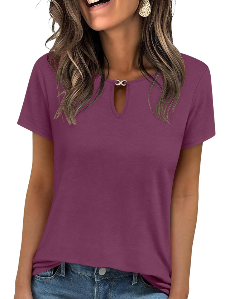 Veya Top Femme – T-shirt Elegante com Decote em Gota, Corte Ajustado Casual Chic Verão