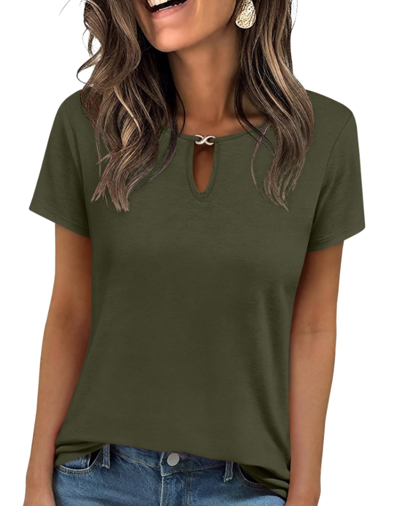 Veya Top Femme – T-shirt Elegante com Decote em Gota, Corte Ajustado Casual Chic Verão