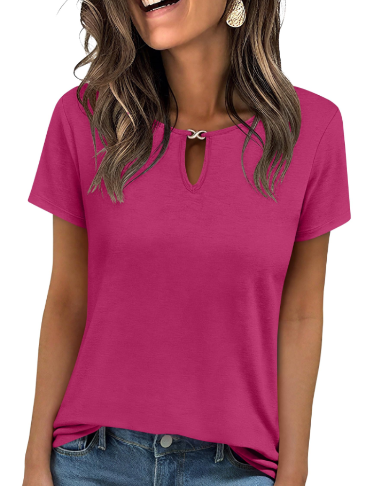 Veya Top Femme – T-shirt Elegante com Decote em Gota, Corte Ajustado Casual Chic Verão