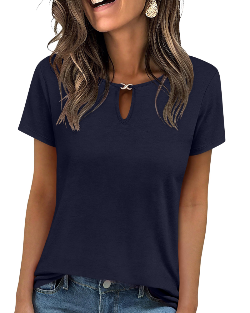 Veya Top Femme – T-shirt Elegante com Decote em Gota, Corte Ajustado Casual Chic Verão