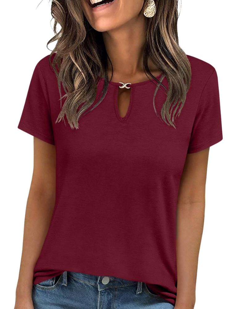 Veya Top Femme – T-shirt Elegante com Decote em Gota, Corte Ajustado Casual Chic Verão