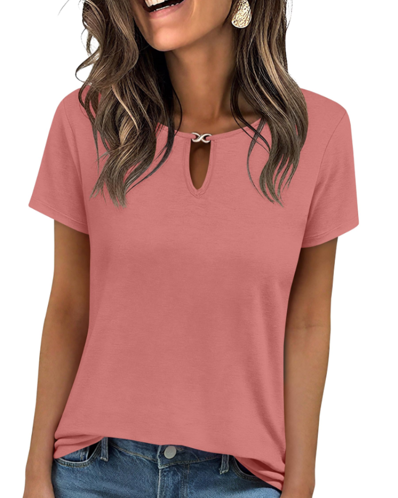 Veya Top Femme – T-shirt Elegante com Decote em Gota, Corte Ajustado Casual Chic Verão