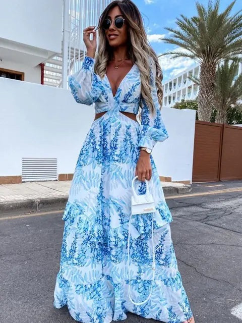 Fioraelle Robe Longue Femme – Robe d’Invitée Élégante à Manches Longues pour Mariages