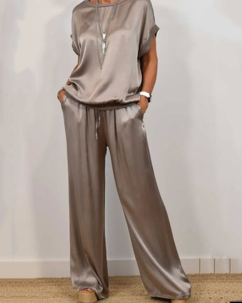 Portia Ensemble Satin Femme – Dámsky saténový set 2 diely: široké nohavice a elegantný voľný top