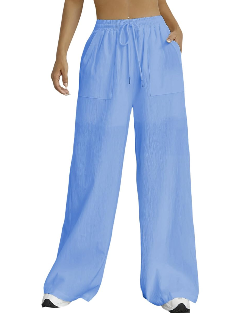 Maribel Pantalon Palazzo Femme – Taille Haute à Cordon, Fluide, Doublé & Poches