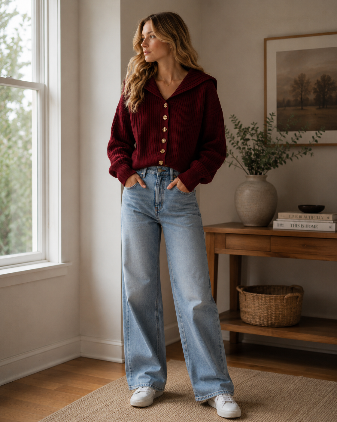 Bexley Cardigan en Maille Femme – Col Marin, Boutonné & Texture Côtelée