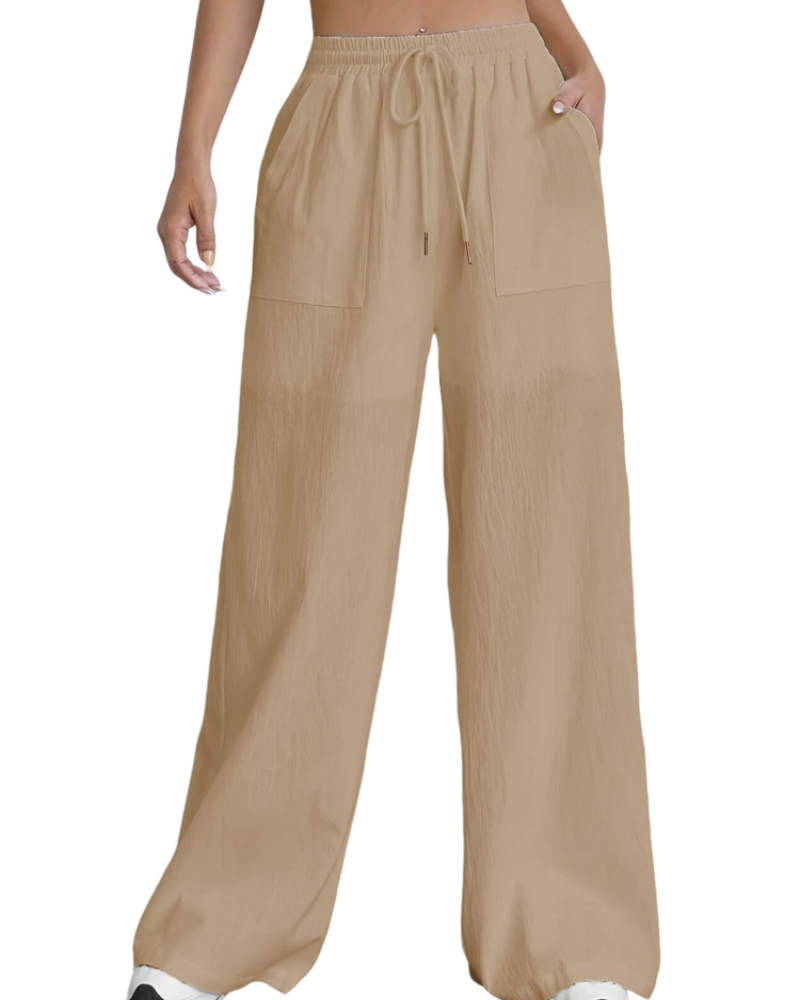 Maribel Pantalon Palazzo Femme – Taille Haute à Cordon, Fluide, Doublé & Poches