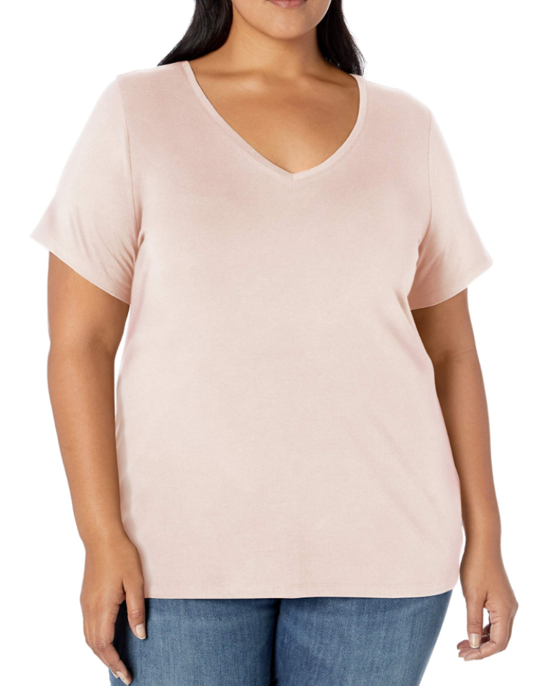 Mirabelle T-Shirt Femme Grande Taille – Col V, Manches Courtes, Coton Jersey Stretch & Coupe Ajustée