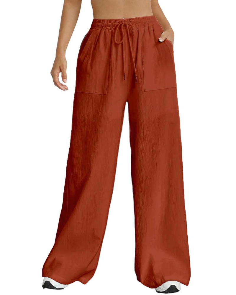 Maribel Pantalon Palazzo Femme – Taille Haute à Cordon, Fluide, Doublé & Poches