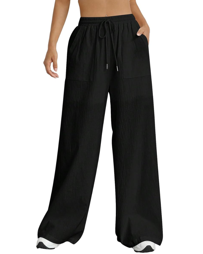 Maribel Pantalon Palazzo Femme – Taille Haute à Cordon, Fluide, Doublé & Poches