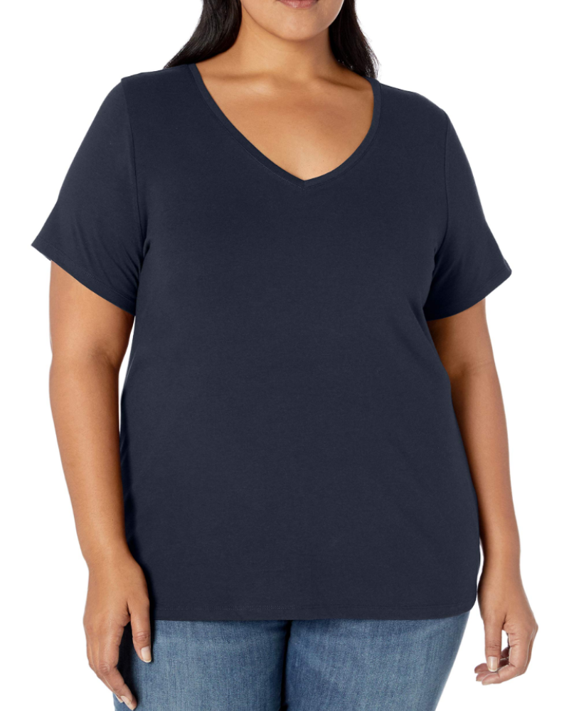 Mirabelle T-Shirt Femme Grande Taille – Col V, Manches Courtes, Coton Jersey Stretch & Coupe Ajustée