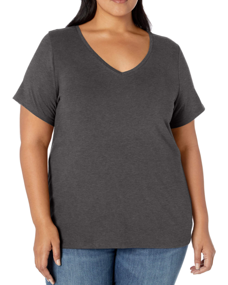 Mirabelle T-Shirt Femme Grande Taille – Col V, Manches Courtes, Coton Jersey Stretch & Coupe Ajustée