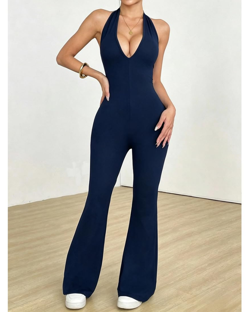 Calanthe Combinaison Sport Femme – Sans Coutures, Col V Dos Nu, Coupe Ajustée & Pantalon Évasé