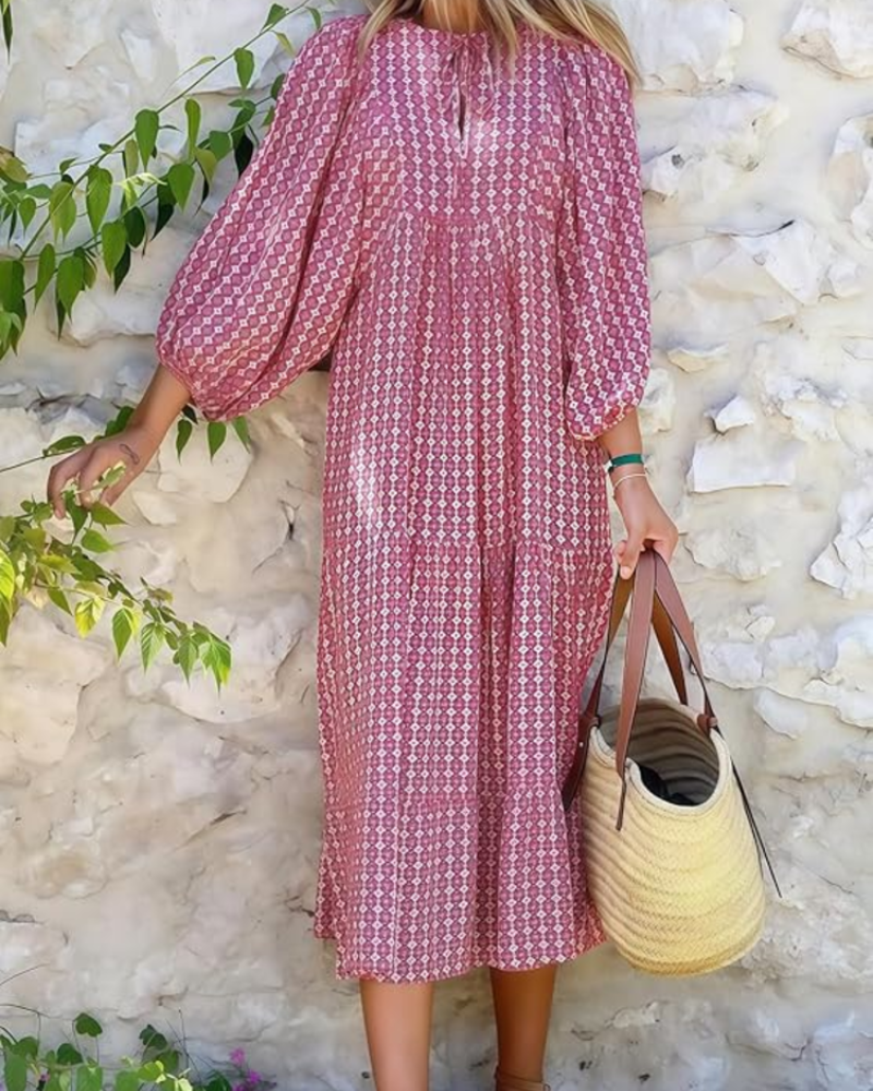 Rina Kjole Boho Femme – Blomstret Print, V-Hals & Let Flydende Puffærmer Sommer