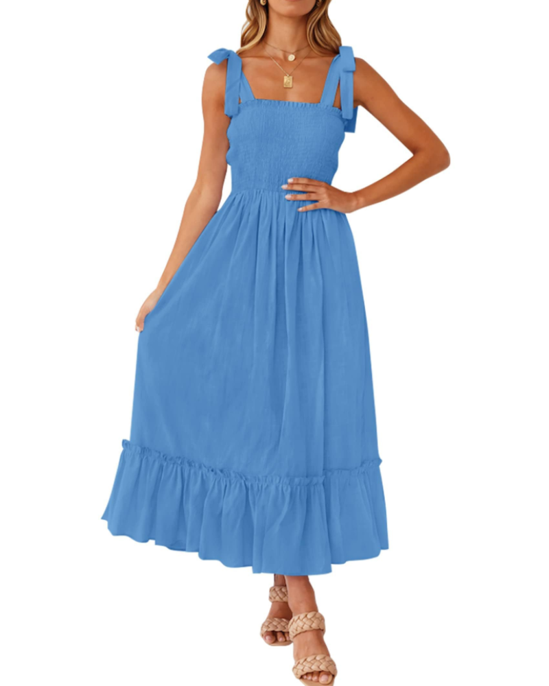 Abito Lungo Willow Donna Estate – Spalline Sottili, Scollo Quadrato e Volant