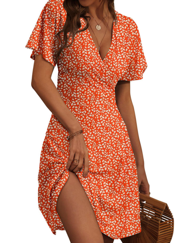 Abito Midi Faith Donna Estate – Incrociato con Scollo a V e Maniche a Volant