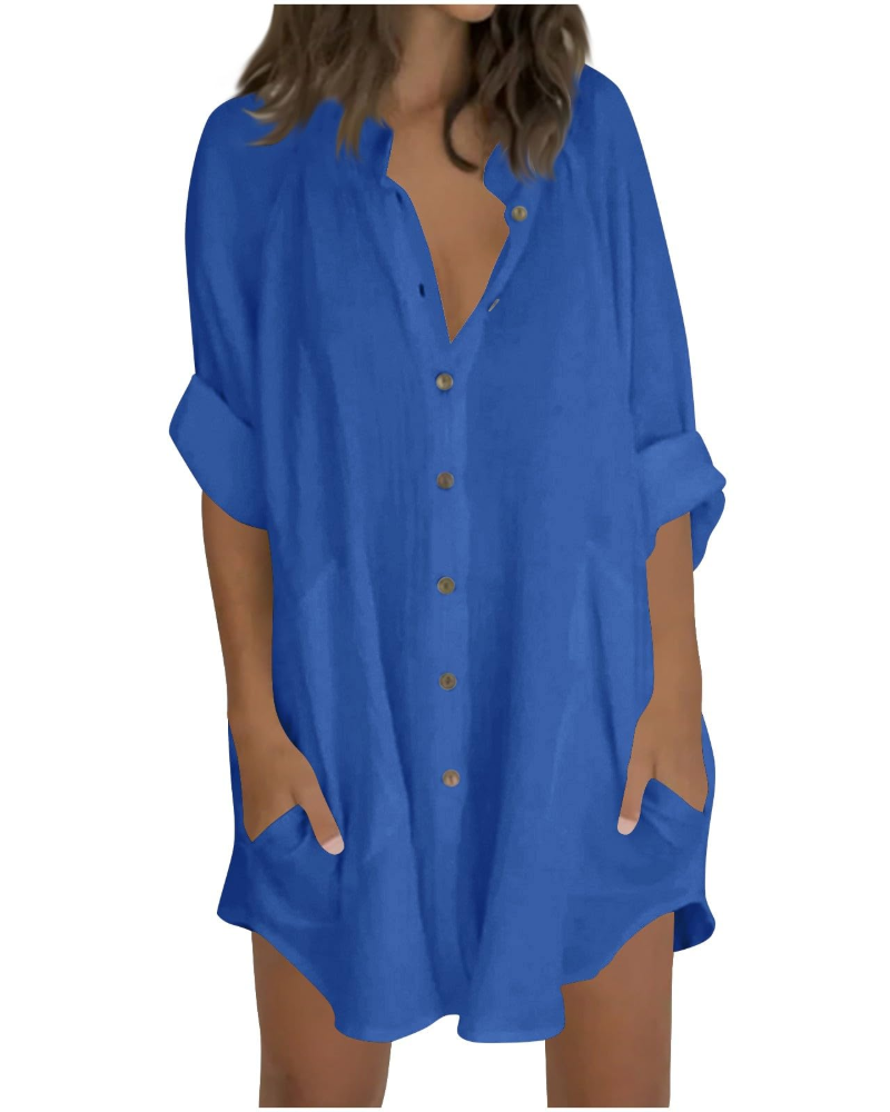 Vanessa Tunique Femme Été – Chemise Lin Coton Oversize Manches 3/4