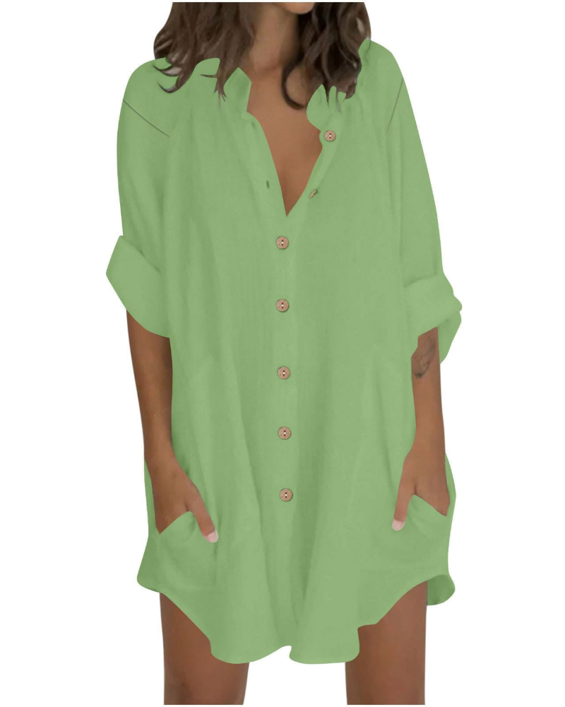 Vanessa Tunique Femme Été – Chemise Lin Coton Oversize Manches 3/4