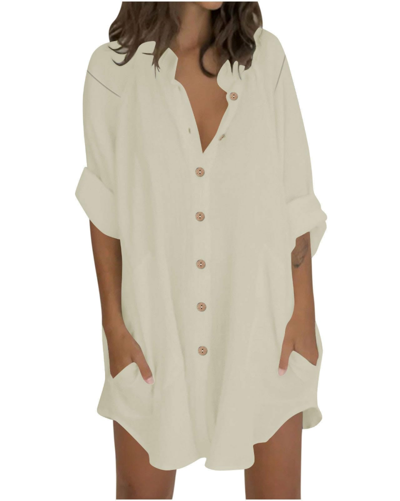 Vanessa Tunique Femme Été – Chemise Lin Coton Oversize Manches 3/4