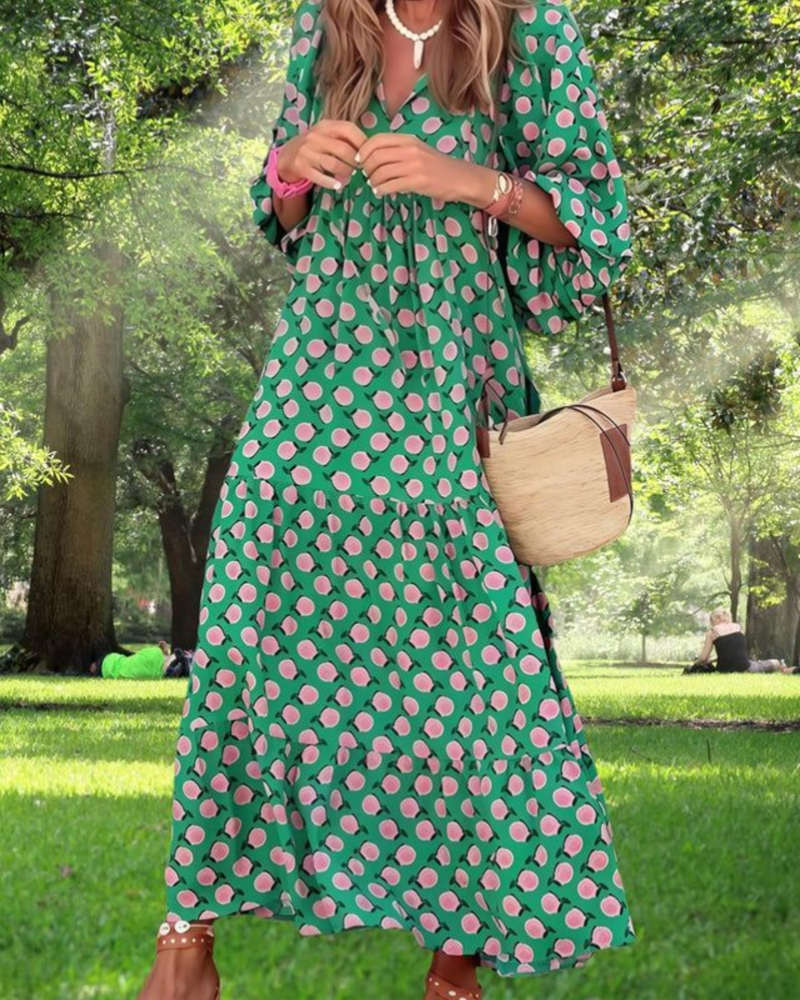 Rina Kjole Boho Femme – Blomstret Print, V-Hals & Let Flydende Puffærmer Sommer