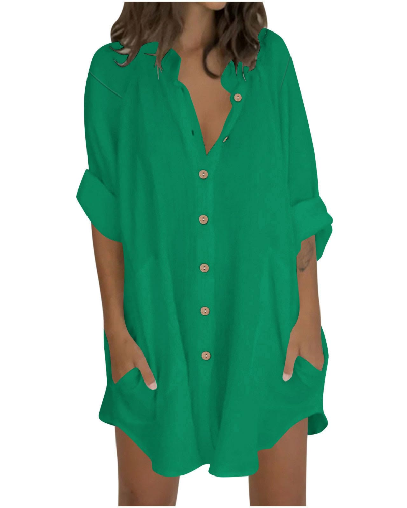 Vanessa Tunique Femme Été – Chemise Lin Coton Oversize Manches 3/4