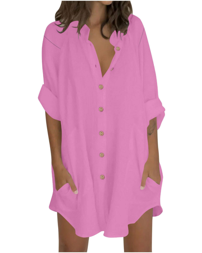 Vanessa Tunique Femme Été – Chemise Lin Coton Oversize Manches 3/4