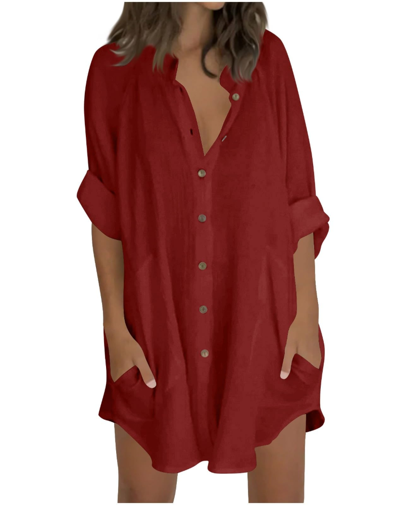 Vanessa Tunique Femme Été – Chemise Lin Coton Oversize Manches 3/4
