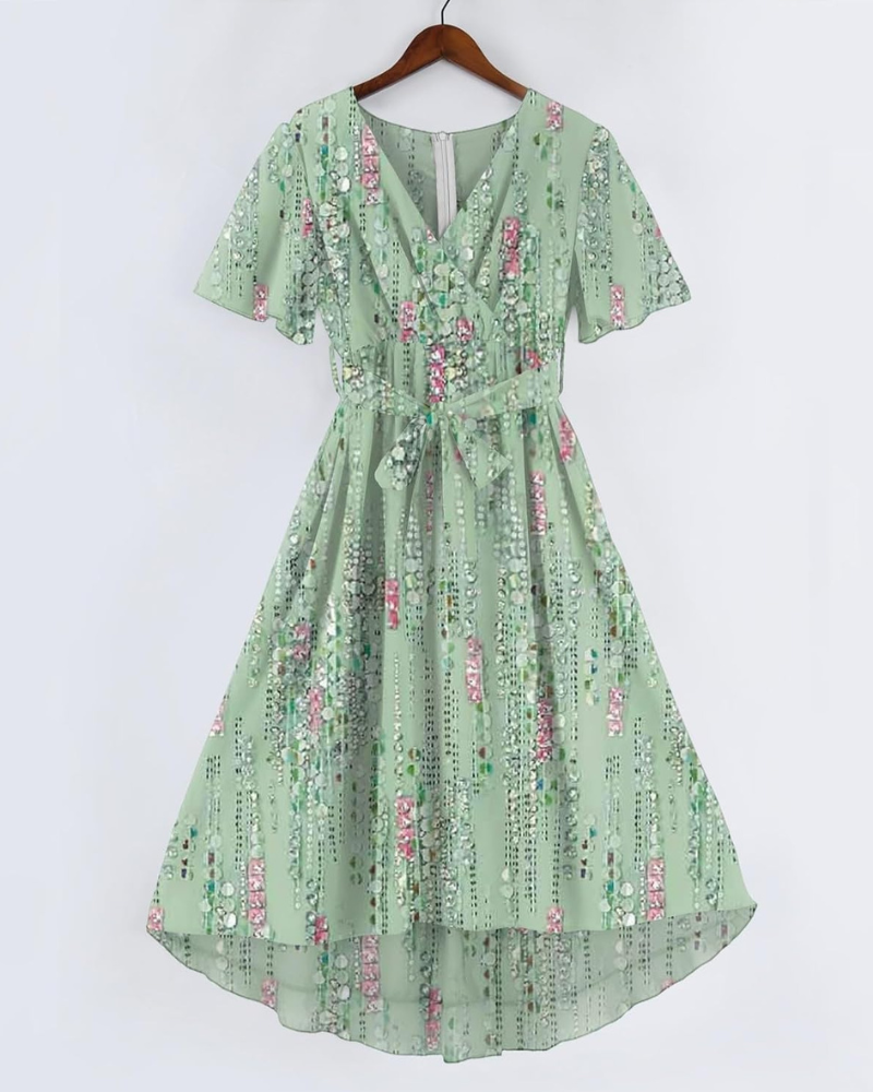 Cristina Robe Femme Midi Fleurie – Col V Cache-Cœur, Taille Ceinturée, Mousseline
