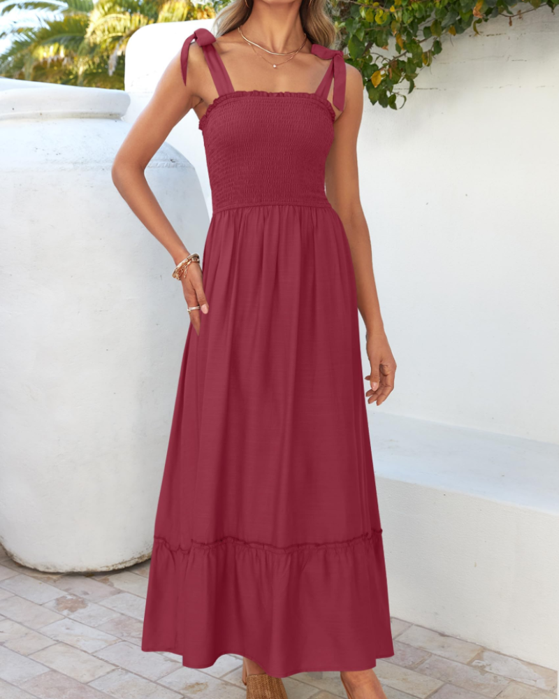 Abito Lungo Willow Donna Estate – Spalline Sottili, Scollo Quadrato e Volant