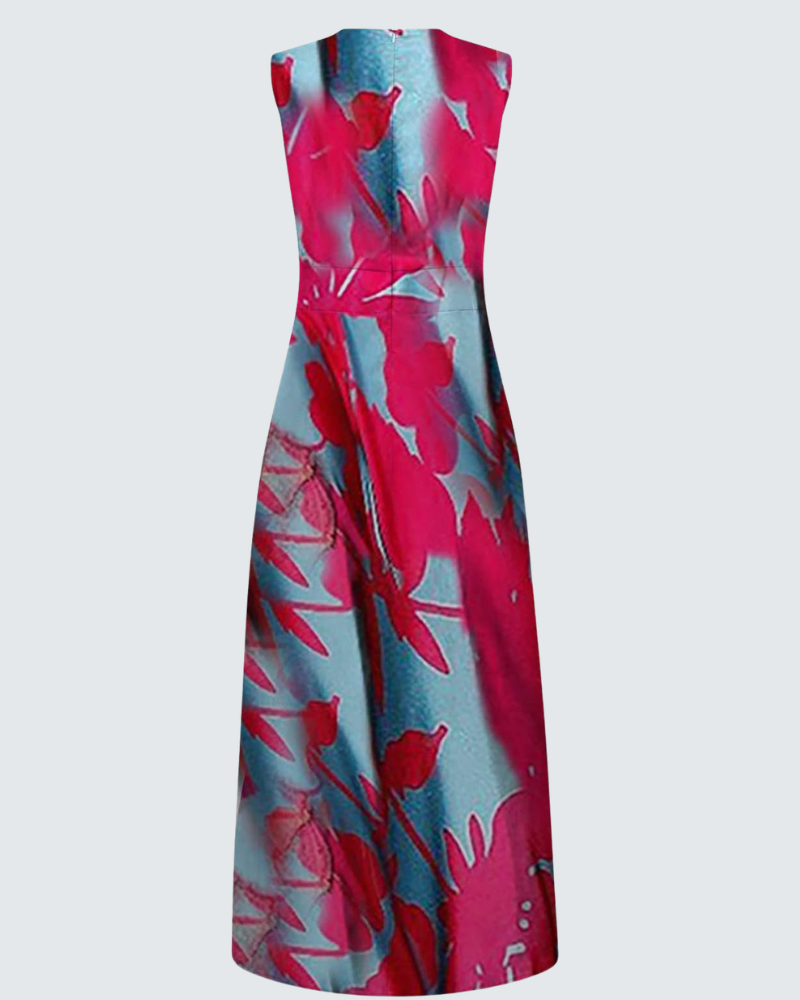 Juanna Robe Femme Imprimée – Col V, Sans Manches, Taille Haute, Coupe Fluide