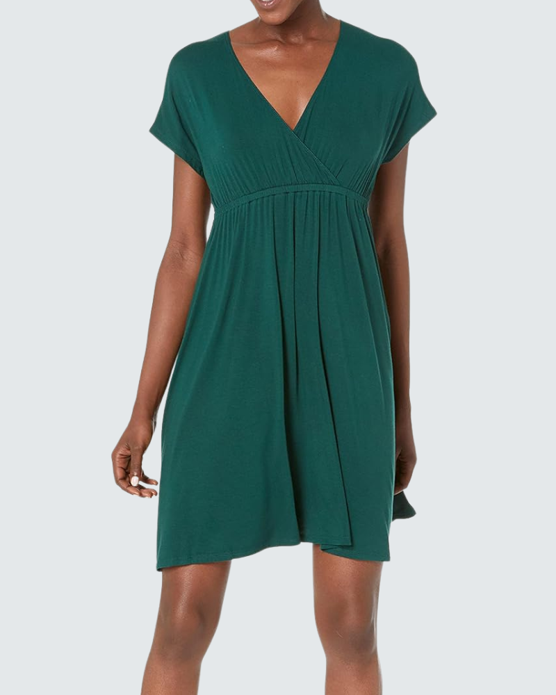 Cloe Robe Femme Patineuse – Col V Croisé, Taille Empire, Jersey Fluide