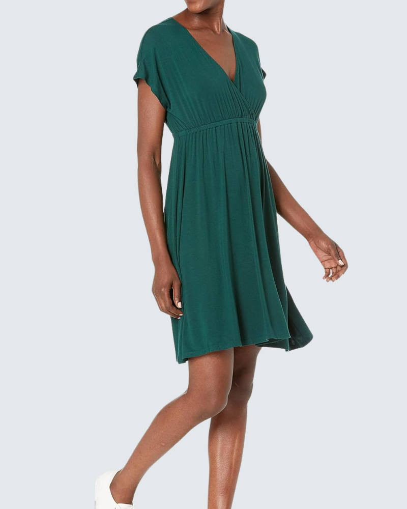 Cloe Robe Femme Patineuse – Col V Croisé, Taille Empire, Jersey Fluide