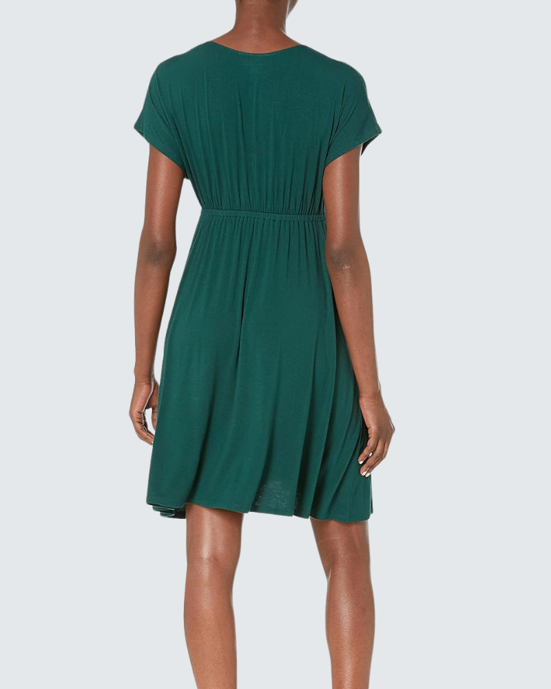 Cloe Robe Femme Patineuse – Col V Croisé, Taille Empire, Jersey Fluide